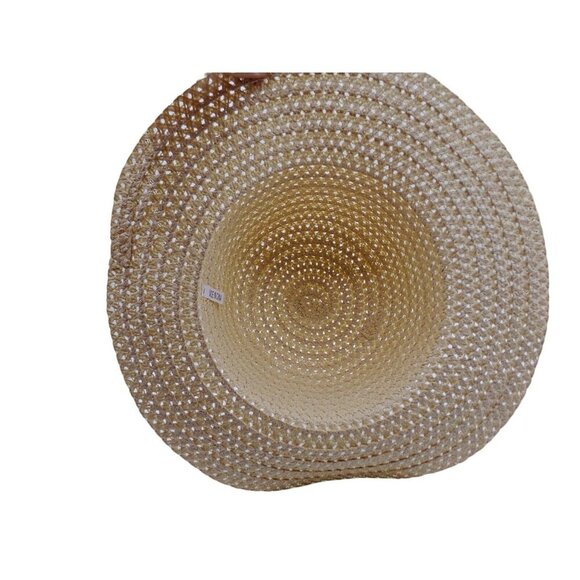 Tan Wide Floppy Brim Beach Garden Paper Straw Hat White Removable Bow Womens OSF - Picture 3 of 8